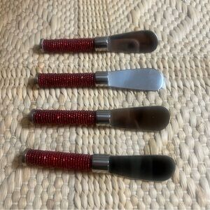 Christmas Beaded Red and Silver Cheese Spreaders Set 4